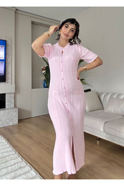Genel Markalar Düğme Detaylı Triko Maxi Elbise