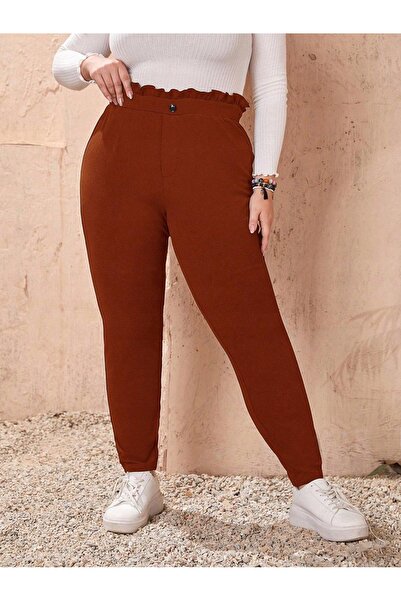 NO BRAND Pantaloni maro, cambrati, texturati, lungi, skinny, paperbag, Emery ...