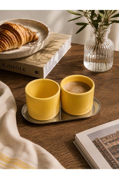 Beige & Stone Yellow Ceramic Mug 175 ml Minimal Coffee Cup Teacup Espresso and Turkish Coffee Cup