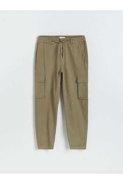 NO BRAND Pantaloni jogger lungi verde kaki, cu talie cu șnur și buzunare, măr...
