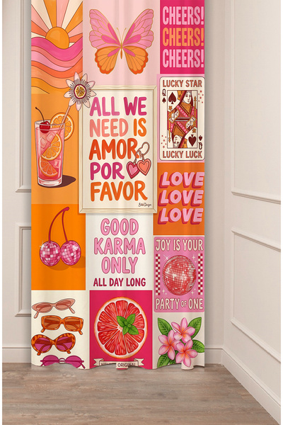 GREENDECOR Aesthetic Moodboard Wall Collage Baskılı Fon Perde Y2K Retro Visio...