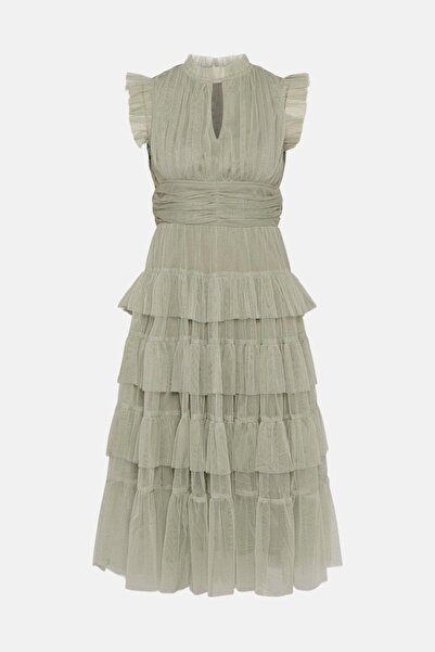 NO BRAND Rochie cu volane midi Green Coast 36