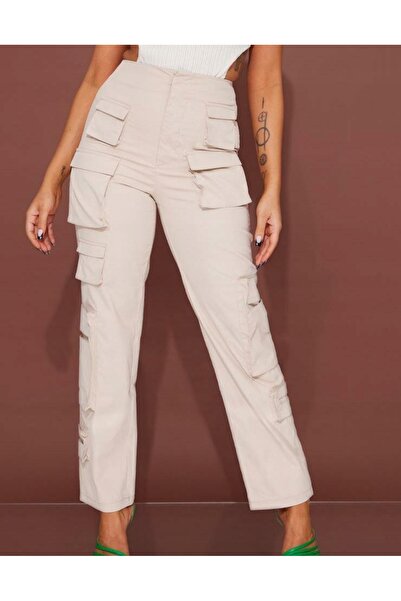 NO BRAND Pantaloni lungi drepți cu talie înaltă și buzunare Prettylittlething 34