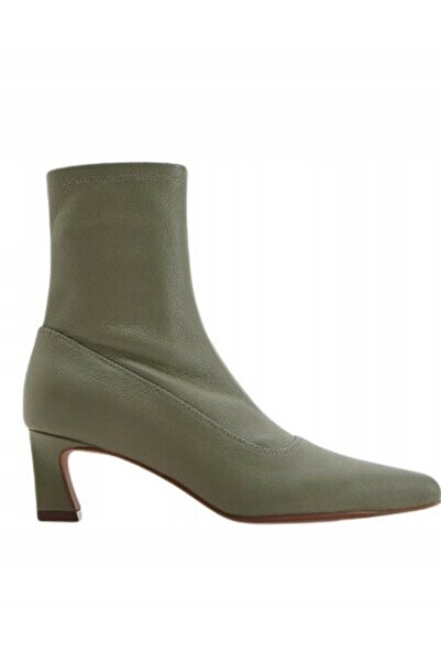 NO BRAND Cizme simple clasice din piele olive cu toc 40