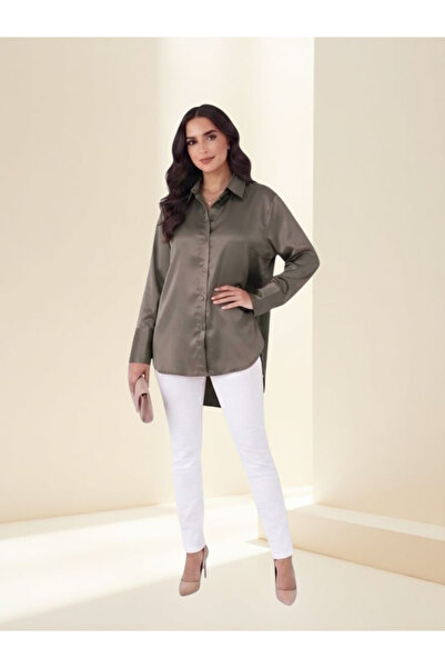 FNM Elegant Oversized Satin Button-Down Shirt