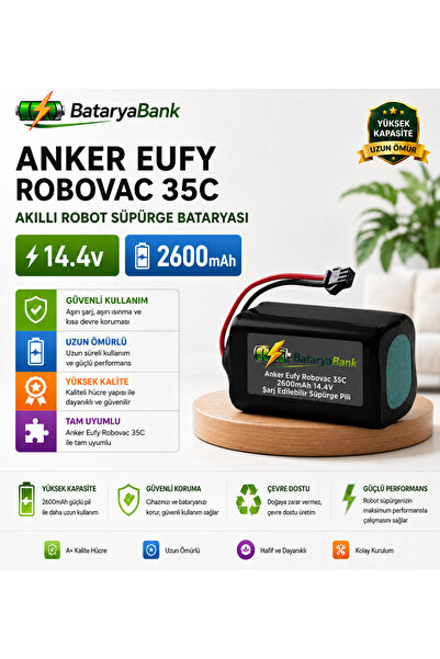 BataryaBank Anker Eufy RoboVac 35C Uyumlu Robot Süpürge Bataryası 14.4V 2600m...