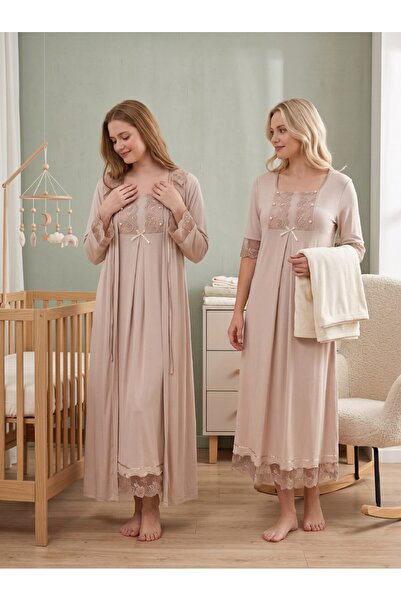 Lohusa Homewear مجموعة ملابس نوم للحوامل من القطن بنسبة 100% بأكمام قصيرة وتص...