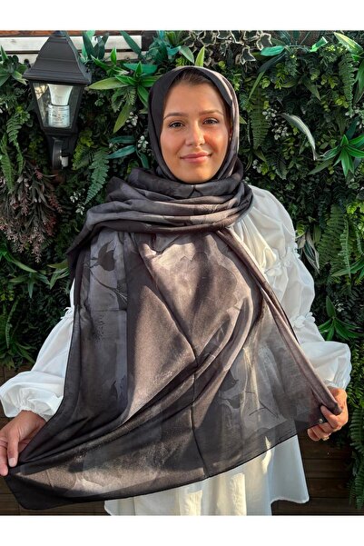 Goplast Premium Floral Patterned Cotton Shawl Black Anthracite