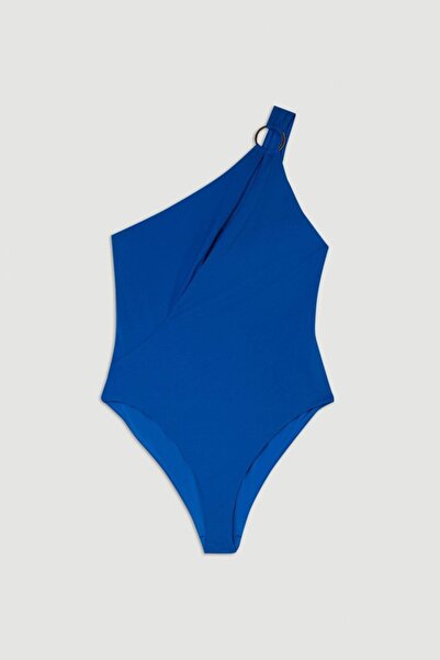 NO BRAND Costum de baie întreg asimetric albastru cobalt Karen Millen L