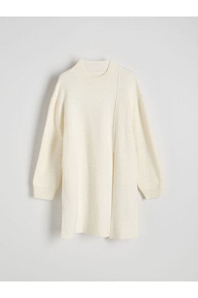 NO BRAND Pulover crem oversize, cu mâneci lungi cu șliț, neted, cu lână, m