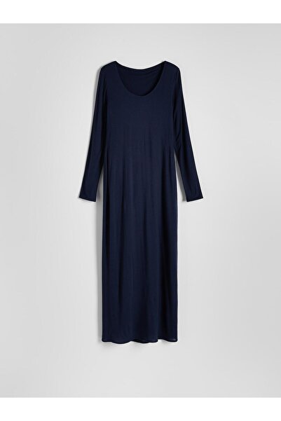 NO BRAND Rochie maxi completă, albastru marin, netedă, cu mânecă lungă, Body ...