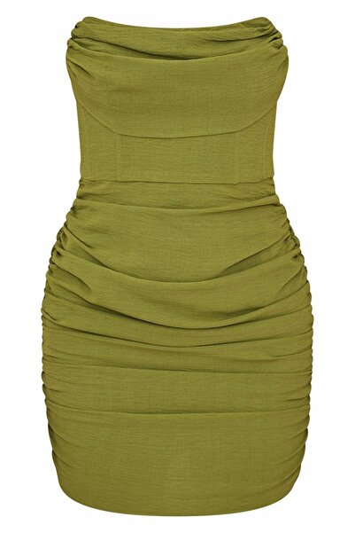 NO BRAND Rochie mulată verde, cu umerii goi, încrețită, Prettylittlething 38