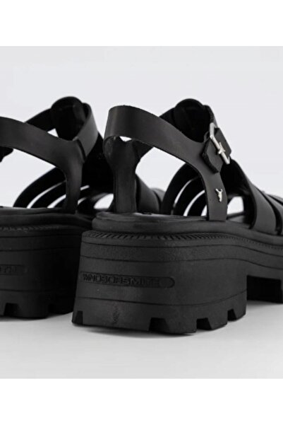 NO BRAND Sandale negre cu toc, cu barete, din piele naturală, Rare Windsorsmi...