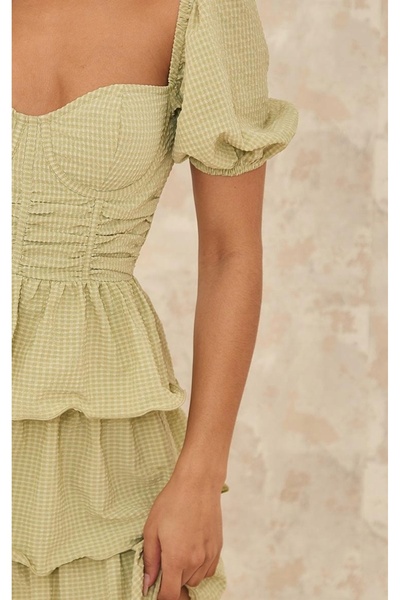 NO BRAND Rochie verde mini cu volane, texturată, clasică, Prettylittlething 38