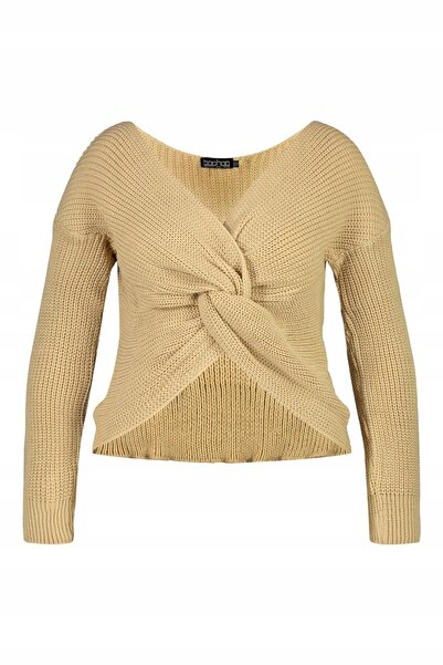 NO BRAND Pulover bej cu guler, cu nod în talie, uni, mânecă lungă, Boohoo 50