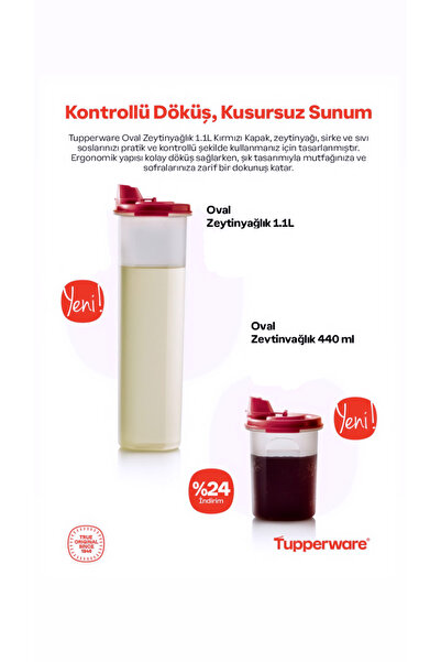 Tupperware Oval Olive Oil Container Set of 2 New Red Lid