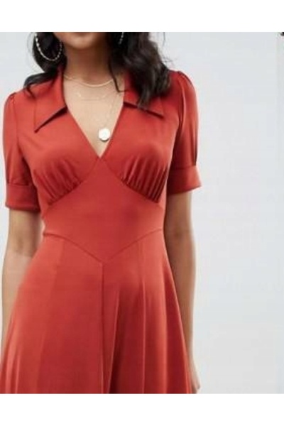 NO BRAND Rochie cupru Midaxi Serek Design 34