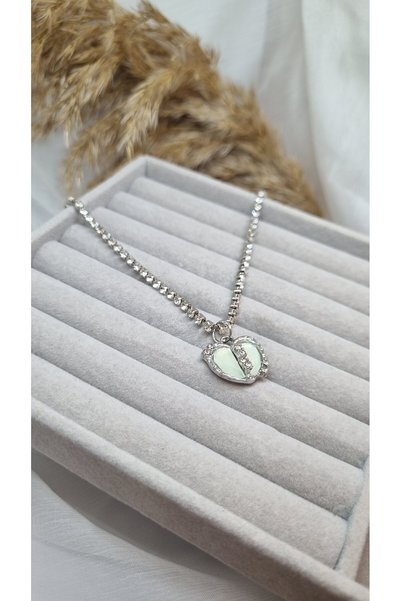 ZEYKU ACCESSORİES Silver Color Waterway Chain Mint Green Stone Heart Figured ...