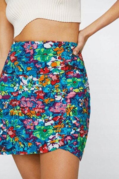 NO BRAND Fustă mini cu imprimeu floral din in, mărimea 40