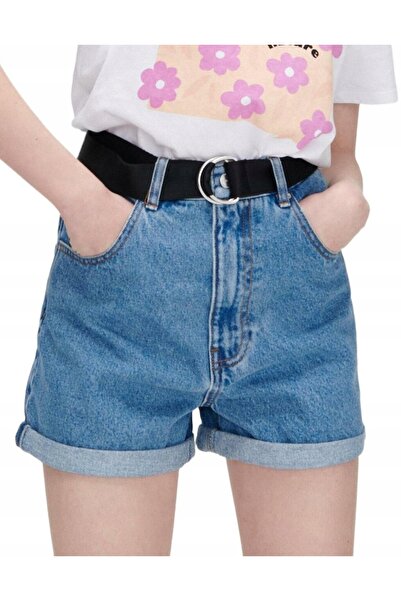 NO BRAND Pantaloni scurți din denim albaștri cu dungă neagră, clasici, mărime...