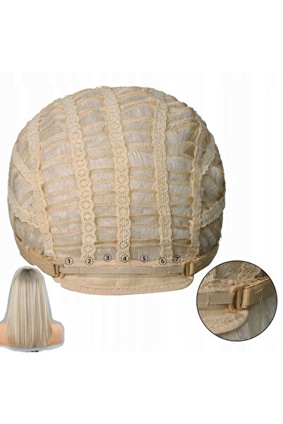 NO BRAND Perucă de damă, lungime medie, păr blond ombre cu breton, 45cm