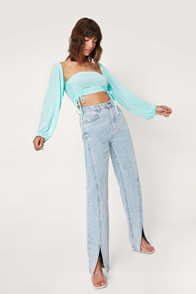 NO BRAND BLUZKA TOP CROP CASUAL BASIC NASTY GAL M
