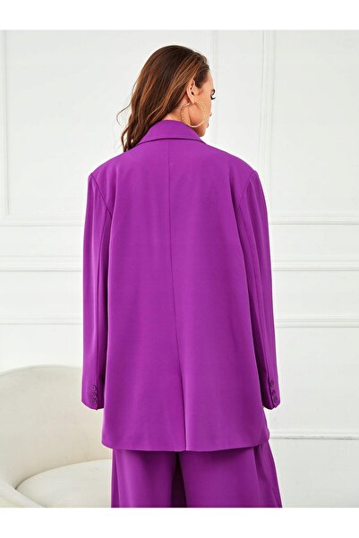 NO BRAND Blazer mov, drept, cu un singur rând de nasturi, supradimensionat, s...