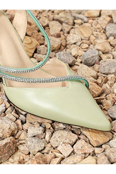 NO BRAND Pantofi cu toc înalt verde fistic, din piele ecologică netedă, cu de...