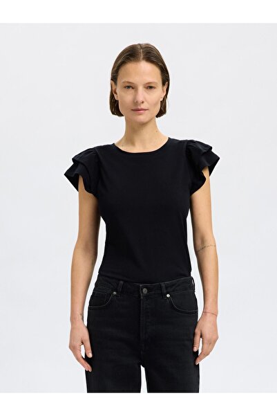 SELECTED T-Shirt Baumwoll Rüschen