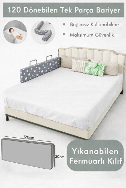 MİRALAY Yeni Nesil Yatak Bariyeri 120 cm Gri Yıldız - Boyalı