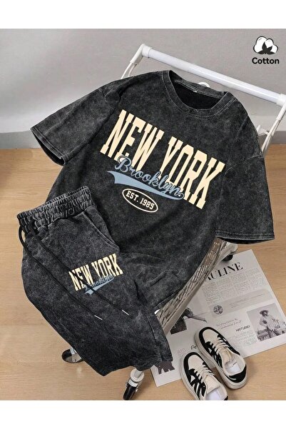 LAND MODA Men's Street Fashion New York Graphic T-Shirt and Shorts Set, Stret...
