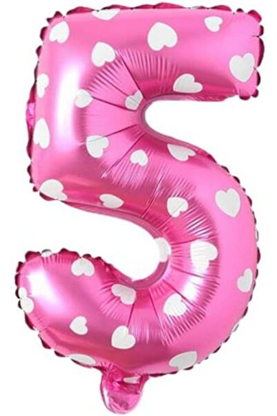 Yıldızan Adn Shop 5 Number 16 Inch Pink Heart Foil Balloon 36 cm (Pink) 920026