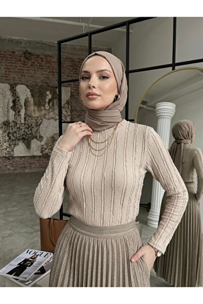 Generic Brand Crew Neck Ruffle Blouse-Stone