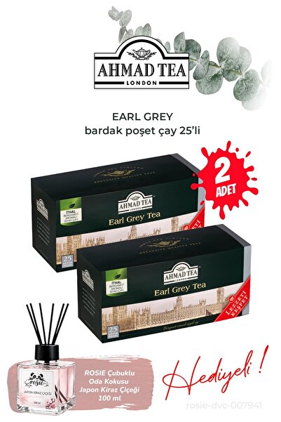 Ahmad Tea أكياس شاي إيرل جراي 25 قطعة، عبوتين وعطر للغرفة