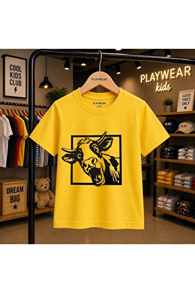 playwear Tablo Cow Printed 100% Children's Unisex T-Shirt 5 6 -7 8-9 10 -11 1...