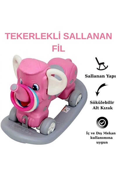 4KİDS Sallanan Fil Oyuncak Aktivite Tekerlekli Fil Anaokulu Araç Gereç Sallan...