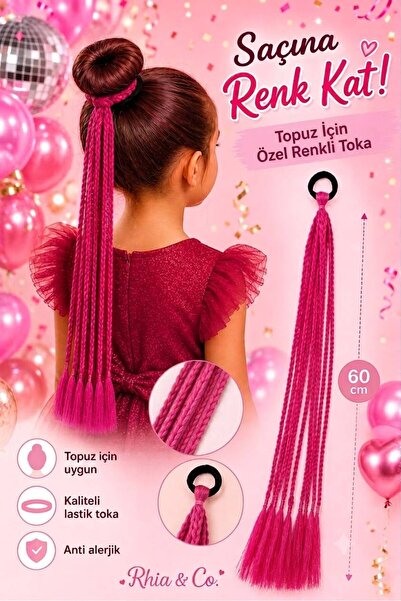 Rhea Company Afro Örgü Saç Tokası – 60 cm Pembe Renkli Saç Aksesuarı