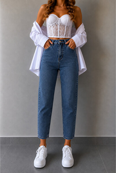 sion jeans بنطلون جينز نسائي من جوليا ميلانو باللون الأزرق متوسط ​​الحجم مريح...