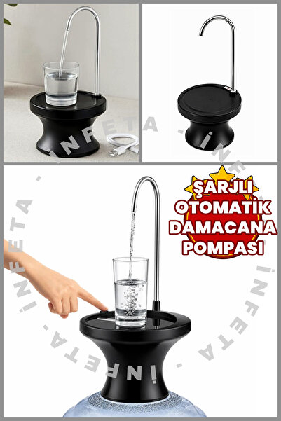 İnfeta Şarjlı Otomatik Damacana Su Pompası 360° Standlı Başlıklı USB Şarjlı D...