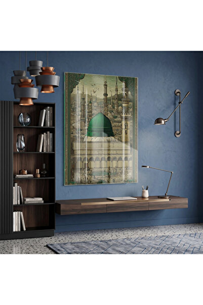 KOLAJTASARIM Holy City Green Beige Tones Μονό Γυάλινο Πίνακα Τέχνης Διακόσμησ...