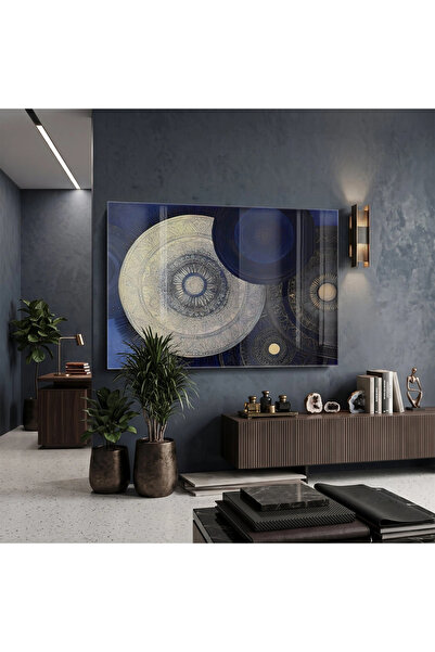 KOLAJTASARIM Mandala abstractă, albastru nocturn, auriu, poster de masă din s...