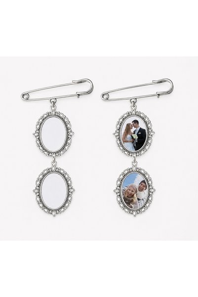 Sukha 2 Photo Memory Pins, Souvenir Pins, Keepsake Pins, Bridal Bouquet Pins