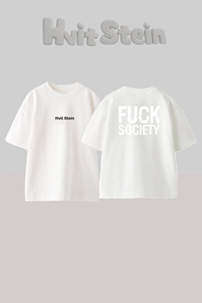 FUCK SOCIETY Tasarım Sırt Baskılı Pamuk Beyaz Oversize T-shirt