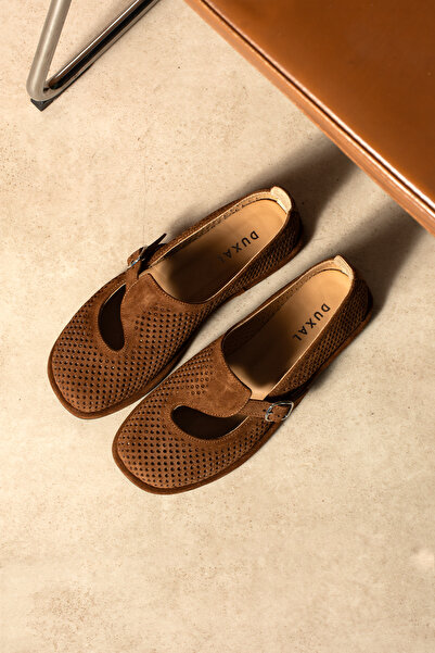 DUXAL SHOES حذاء ماندي نسائي من الجلد الطبيعي مريح مع نعل مثقوب ومشبك