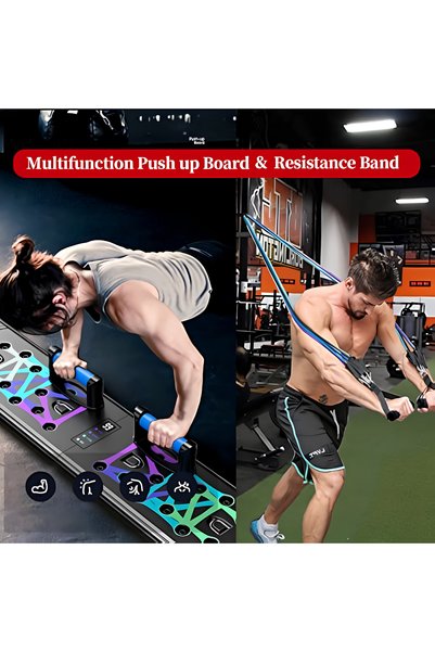 HEPİTOP Push-Up Board and Resistance Band Set - Portable Home Fitness Equipment