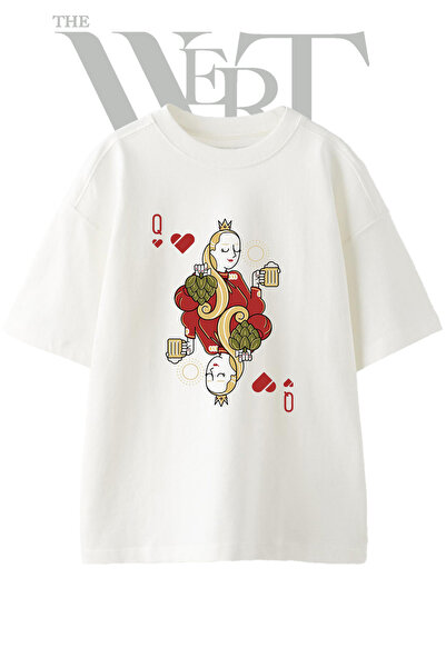 THEWERT Kralice Bira Design Printed Unisex White Oversize T-Shirt