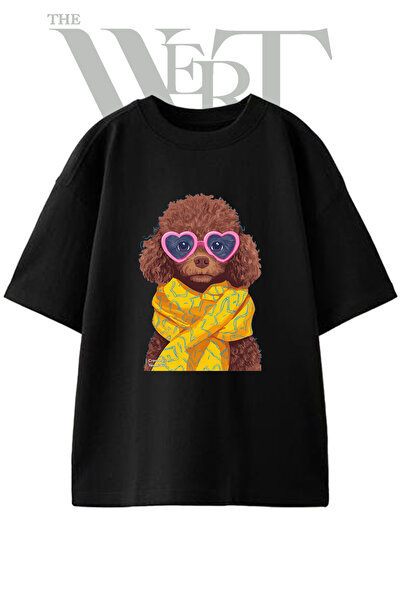 THEWERT Poodle Sunglasses Design Printed Unisex Black Oversize T-Shirt