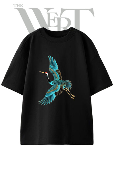 THEWERT Μπλουζάκι Kizil Tacli Turna με στάμπα, Unisex, μαύρο, oversized
