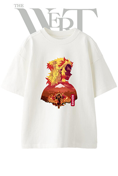 THEWERT Rengoku Kyojuro Design Printed Unisex White Oversize T-Shirt
