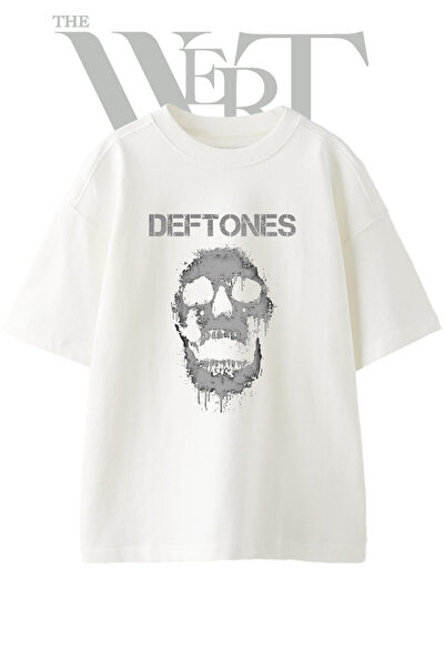 THEWERT Deftones majica sa dizajnom lubanje, unisex, bela, velika veličina